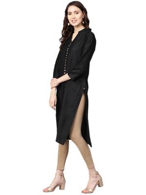 Black plain dupion silk kurtas-and-kurtis 3