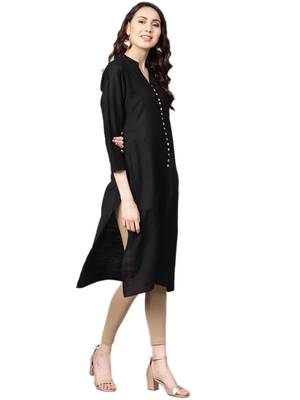 Black plain dupion silk kurtas-and-kurtis 4