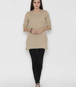 Beige plain cotton short-kurtis