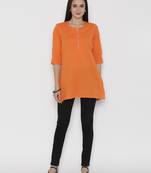 Orange plain cotton short-kurtis