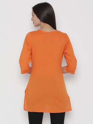 Orange plain cotton short-kurtis 2