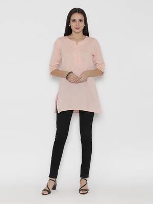 Peach plain cotton short-kurtis 1