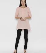 Peach plain cotton short-kurtis