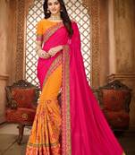 Pink embroidered silk saree with blouse