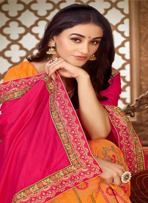 Pink embroidered silk saree with blouse 2