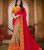 rani pink embroidered silk saree with blouse