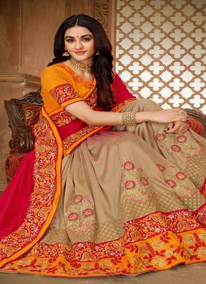 rani pink embroidered silk saree with blouse 2