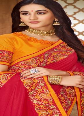 rani pink embroidered silk saree with blouse 3