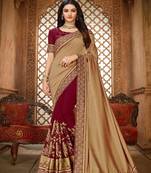 Golden embroidered silk saree with blouse