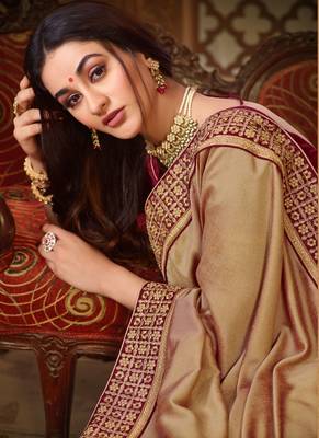 Golden embroidered silk saree with blouse 2