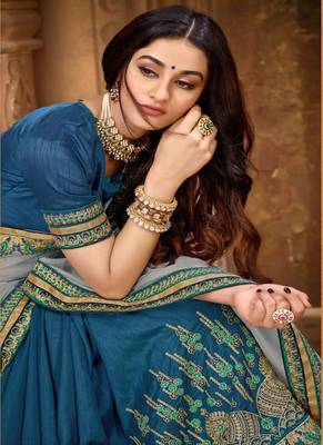 Grey embroidered silk saree with blouse 2
