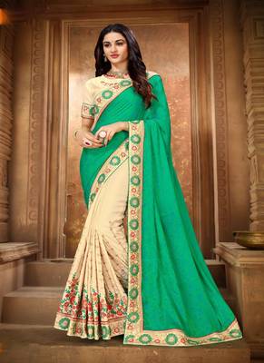 Green embroidered silk saree with blouse 1