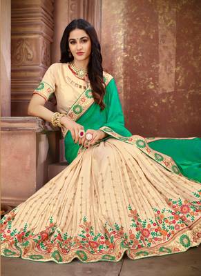 Green embroidered silk saree with blouse 2