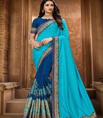   light blue embroidered silk saree with blouse