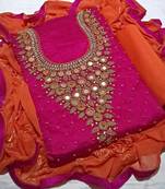 magenta embroidered cotton unstitched salwar with dupatta