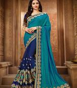 Blue embroidered silk saree with blouse