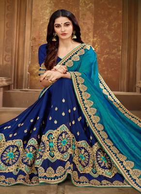 Blue embroidered silk saree with blouse 2