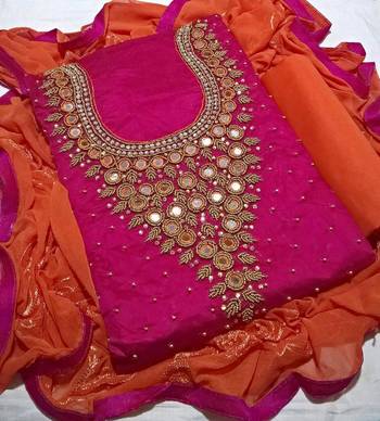 pink embroidered cotton unstitched salwar with dupatta 1