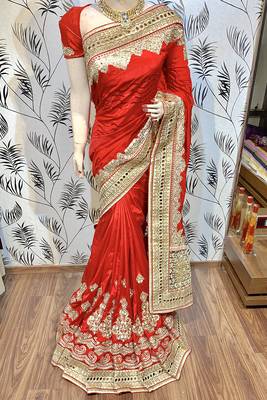 Red Embroidered Pure Art Silk Saree With Blouse 1