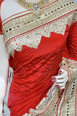 Red Embroidered Pure Art Silk Saree With Blouse 2
