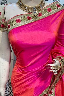 Pink Embroidered Silk Saree With Blouse 2