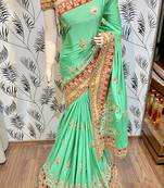 Green Embroidered Chiffon Saree With Blouse