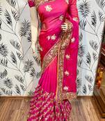 Rani Pink Embroidered Chiffon Saree With Blouse