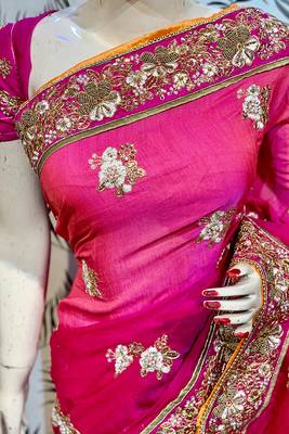 Rani Pink Embroidered Chiffon Saree With Blouse 2