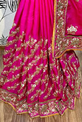 Rani Pink Embroidered Chiffon Saree With Blouse 3
