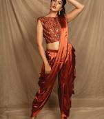 Brown Dhoti Saree with Mirror work