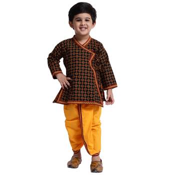 Black Printed Cotton Boys Dhoti Kurta 1