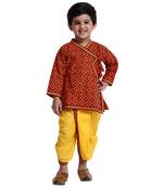 Red Printed Cotton Boys Dhoti Kurta