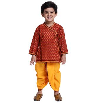 Maroon Printed Cotton Boys Dhoti Kurta 1