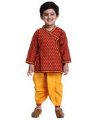 Maroon Printed Cotton Boys Dhoti Kurta