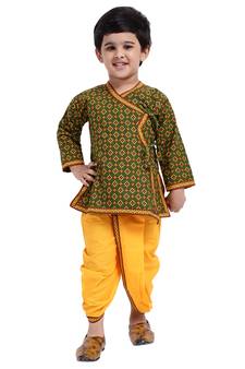 Green Printed Cotton Boys Dhoti Kurta