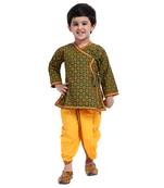 Green Printed Cotton Boys Dhoti Kurta