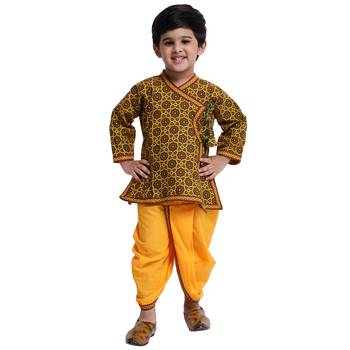 Green Printed Cotton Boys Dhoti Kurta 1