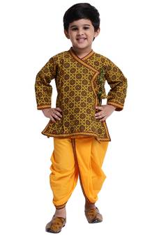 Green Printed Cotton Boys Dhoti Kurta