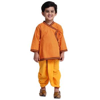 Yellow Printed Cotton Boys Dhoti Kurta 1