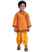 Yellow Printed Cotton Boys Dhoti Kurta