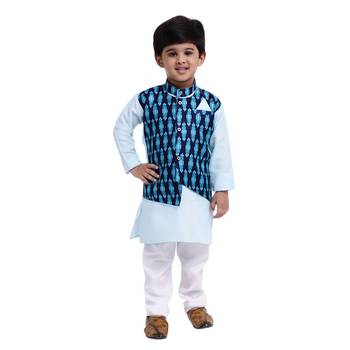 Blue Plain Cotton Boys Kurta Pyjama 1