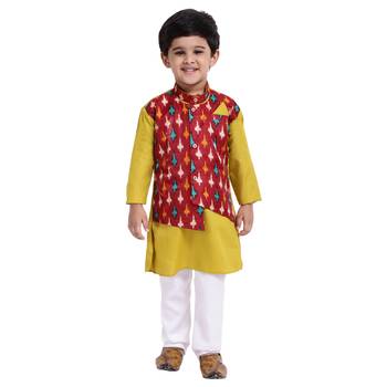 Green Plain Cotton Boys Kurta Pyjama 1