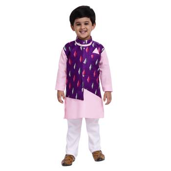 Pink Plain Cotton Boys Kurta Pyjama 1