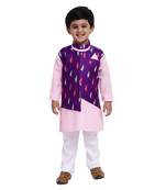 Pink Plain Cotton Boys Kurta Pyjama