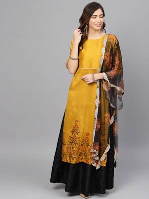 Mustard printed art silk salwar 1