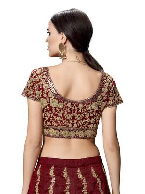 Maroon Embroidered Dupion Silk Semi Stitched Lehenga 3