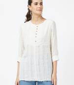 Off-white plain cotton long-tops