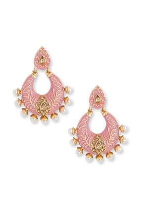 Wedding Pink Meenakari Stonework Chandbali 1