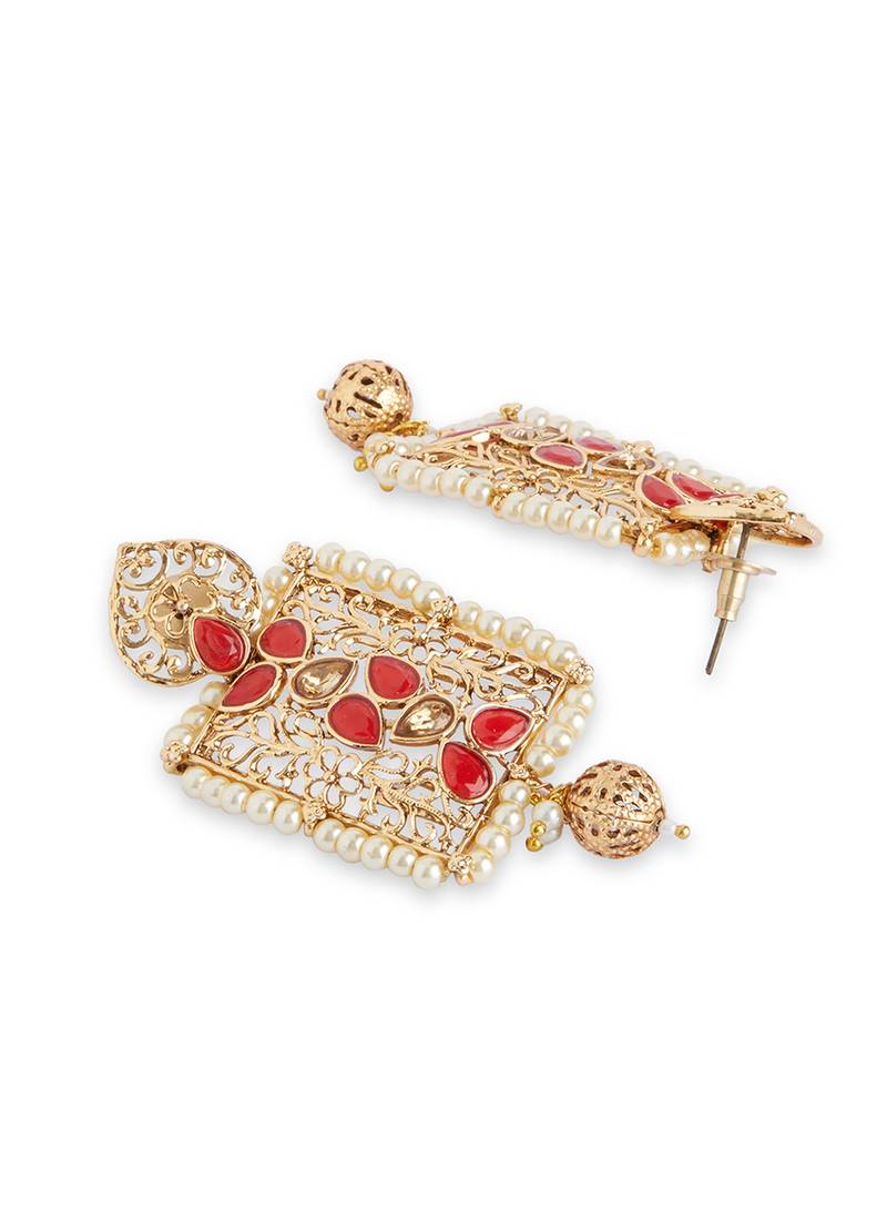 Red Stonework Earrings