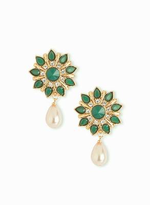 Green Stonework Studs Earrings 1